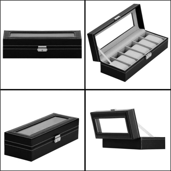 (DL) Cutie depozitare si organizare ceasuri, MDF, piele ecologica, 30x11x8cm, negru gri - Image 20