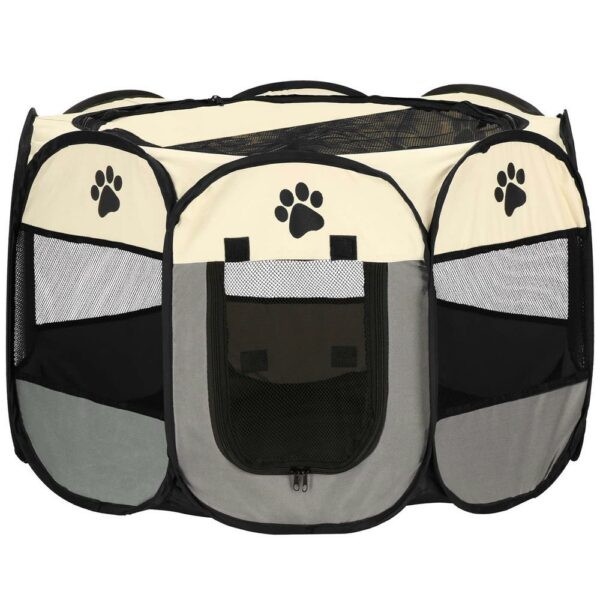 Összecsukható kennel házi kedvenceknek, átmérője 73 cm, krémszürke - Image 23