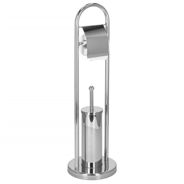 Stand cu perie WC si suport hartie igienica, inox, 80cm, argintiu cromat - Image 3