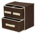 Organizator dulap tip lada cu 3 sertare, Sersimo, textil, maro si bej