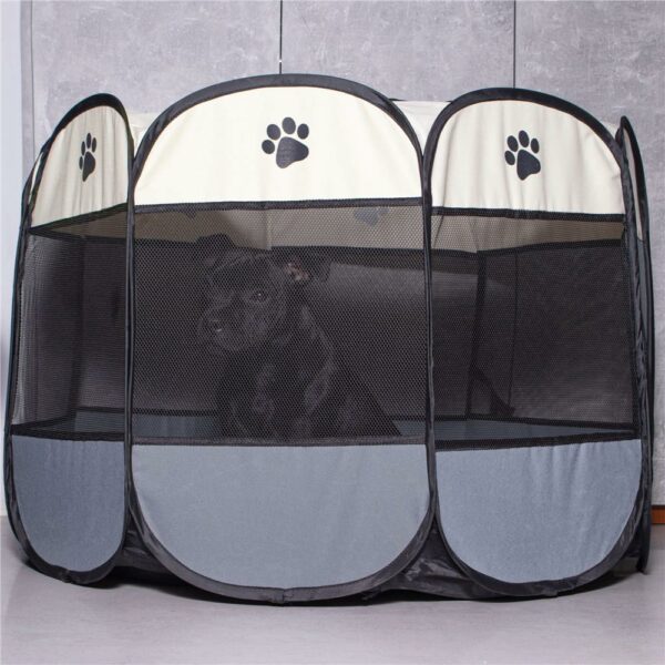 Összecsukható kennel házi kedvenceknek, átmérője 73 cm, krémszürke - Image 3