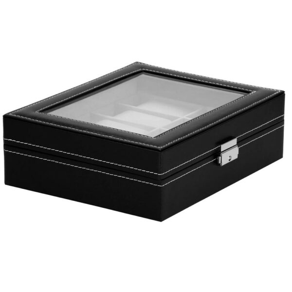 (DL) Óratároló és rendszerező doboz, MDF, ökobőr, 25x20x8cm, fekete belső szürke - Image 3