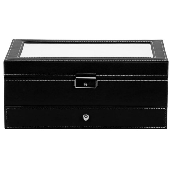 Cutie depozitare si organizare ceasuri si alte accesorii, MDF, piele ecologica, 30x20x13cm, negru - Image 3