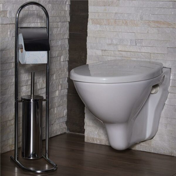 Stand cu perie WC si suport hartie igienica, inox, 72cm, argintiu - Image 3