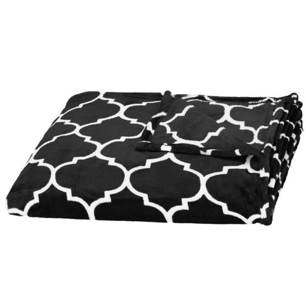 Patura pufoasa pentru 2 persoane, 200x220cm, cu model trifoi marocan, negru alb - Image 3