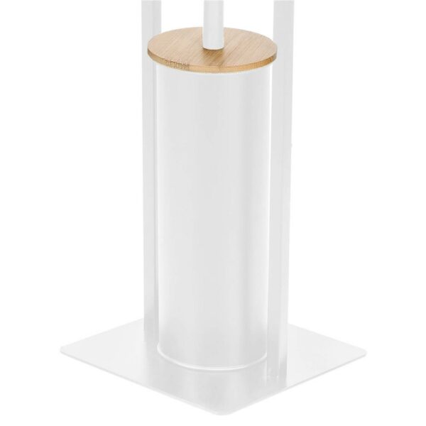 Stand cu perie WC si suport hartie igienica, metal si bambus, 76cm, alb perla - Image 3