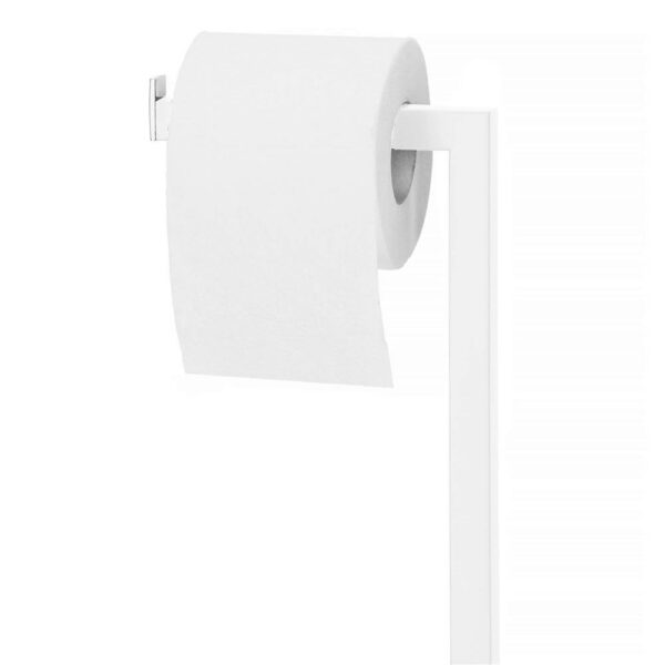 Stand cu perie WC si suport hartie igienica, metal si bambus, 79cm, gri deschis - Image 4