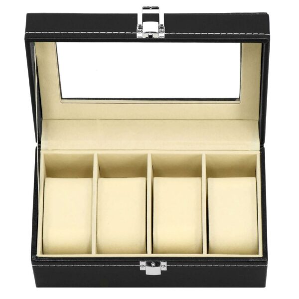 Cutie depozitare si organizare ceasuri, MDF, piele ecologica, 20,5x11x8cm, negru - Image 4