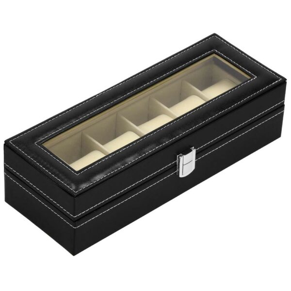 Óratároló és rendszerező doboz, MDF, ökobőr, 30x11x8cm, fekete - Image 4