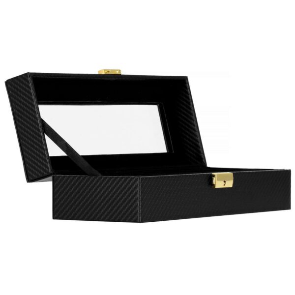 (DL) Cutie depozitare si organizare ceasuri, MDF, piele ecologica, 30x11x8cm, negru carbon - Image 4