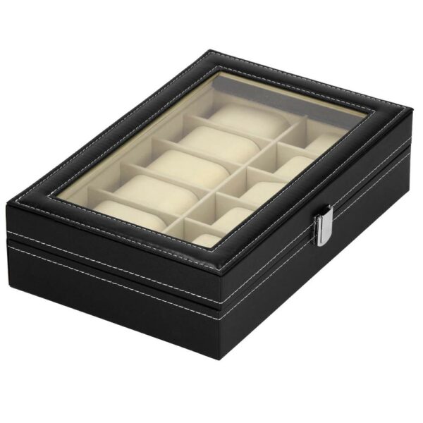 Óratároló és rendszerező doboz, MDF, ökobőr, 30x20x8cm, fekete krém belső - Image 4