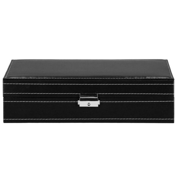 Cutie depozitare si organizare ceasuri si alte accesorii, MDF, piele ecologica, 30x20x8cm, negru - Image 4