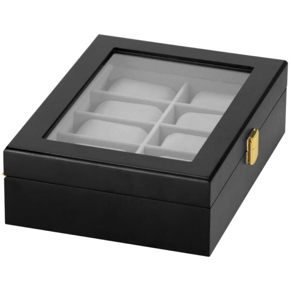 (DL) Cutie depozitare si organizare ceasuri, MDF, piele ecologica, 26,5x20x8cm, negru - Image 4
