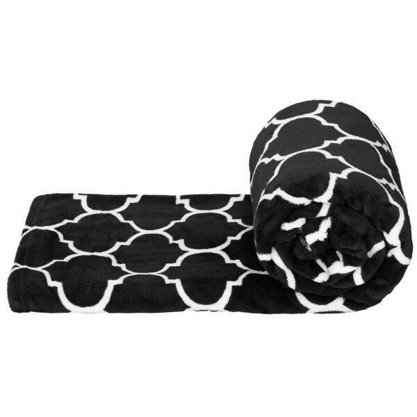 Patura pufoasa pentru 2 persoane, 200x220cm, cu model trifoi marocan, negru alb - Image 4