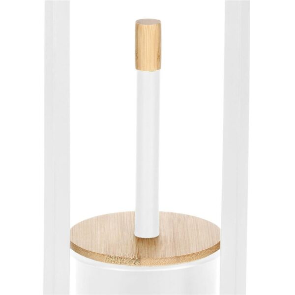 Stand cu perie WC si suport hartie igienica, metal si bambus, 76cm, alb perla - Image 4