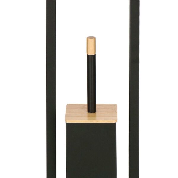 Stand cu perie WC si suport hartie igienica, metal si bambus, 80cm, negru - Image 6