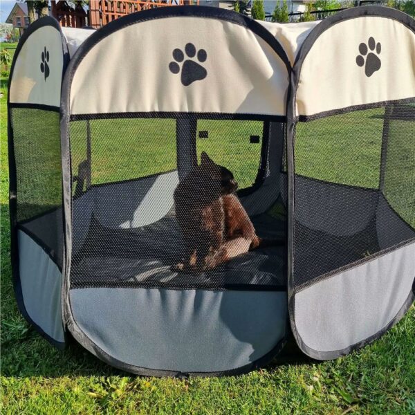 Összecsukható kennel házi kedvenceknek, átmérője 73 cm, krémszürke - Image 5
