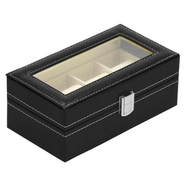 Cutie depozitare si organizare ceasuri, MDF, piele ecologica, 20,5x11x8cm, negru - Image 5
