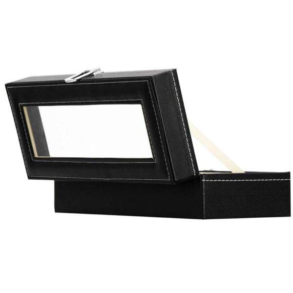 Óratároló és rendszerező doboz, MDF, ökobőr, 30x11x8cm, fekete - Image 5