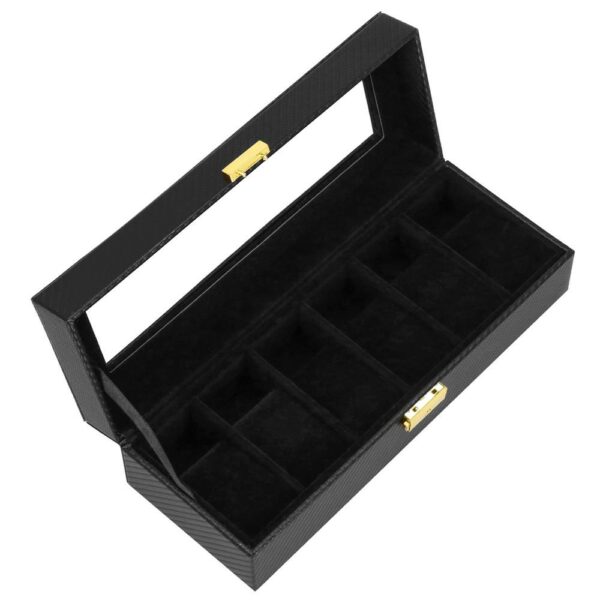 (DL) Cutie depozitare si organizare ceasuri, MDF, piele ecologica, 30x11x8cm, negru carbon - Image 5