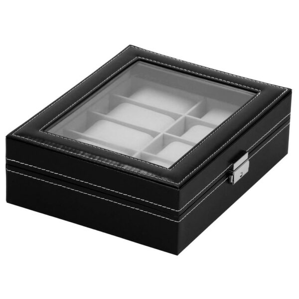 (DL) Óratároló és rendszerező doboz, MDF, ökobőr, 25x20x8cm, fekete belső szürke - Image 5