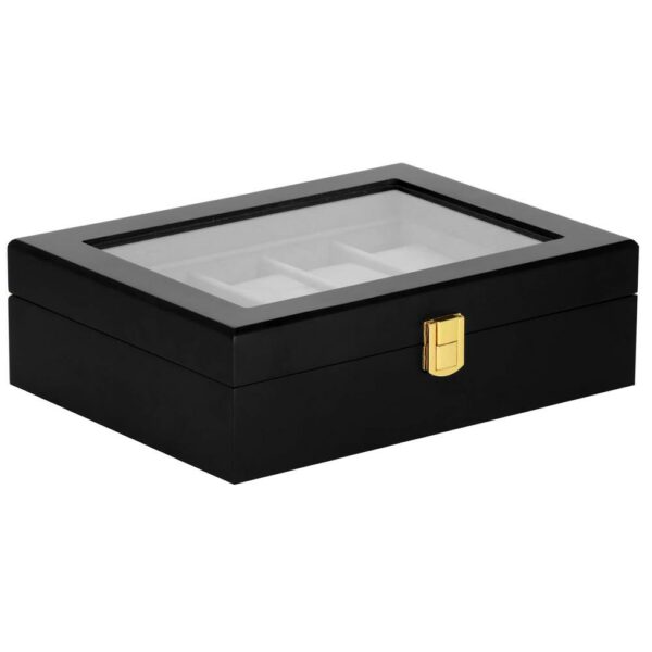 (DL) Cutie depozitare si organizare ceasuri, MDF, piele ecologica, 26,5x20x8cm, negru - Image 5