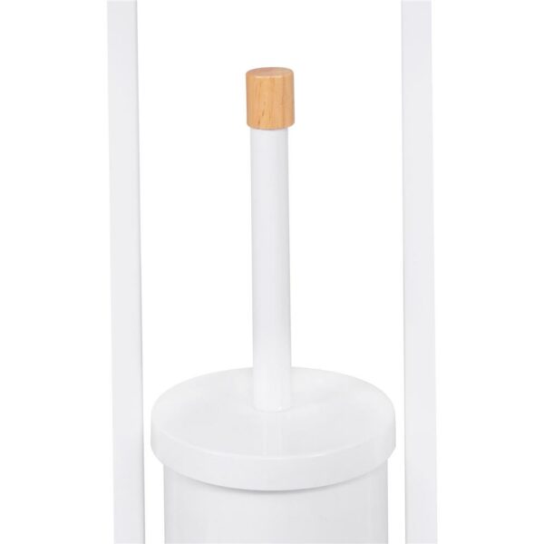 Stand cu perie WC si suport hartie igienica, metal si bambus, 74cm, alb - Image 5