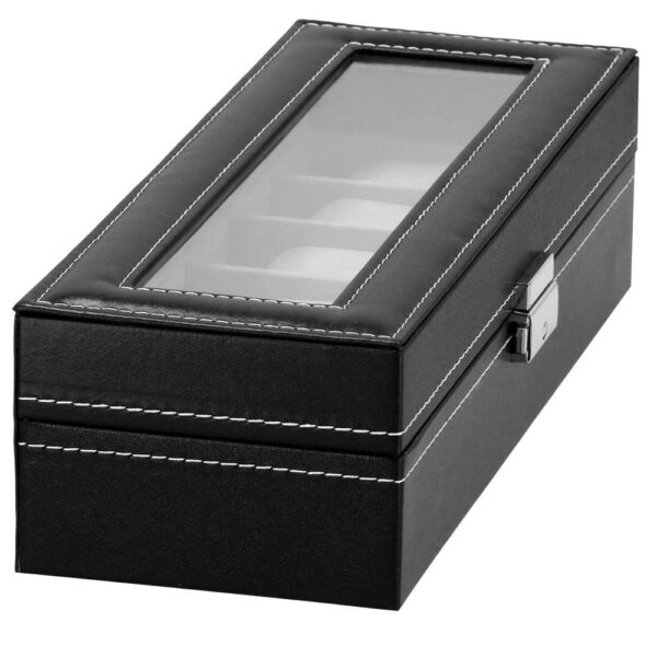 (DL) Cutie depozitare si organizare ceasuri, MDF, piele ecologica, 30x11x8cm, negru gri - Image 6