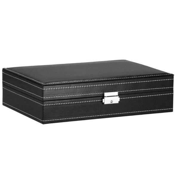 Cutie depozitare si organizare ceasuri si alte accesorii, MDF, piele ecologica, 30x20x8cm, negru - Image 6