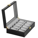 (DL) Cutie depozitare si organizare ceasuri, MDF, piele ecologica, 26,5x20x8cm, negru
