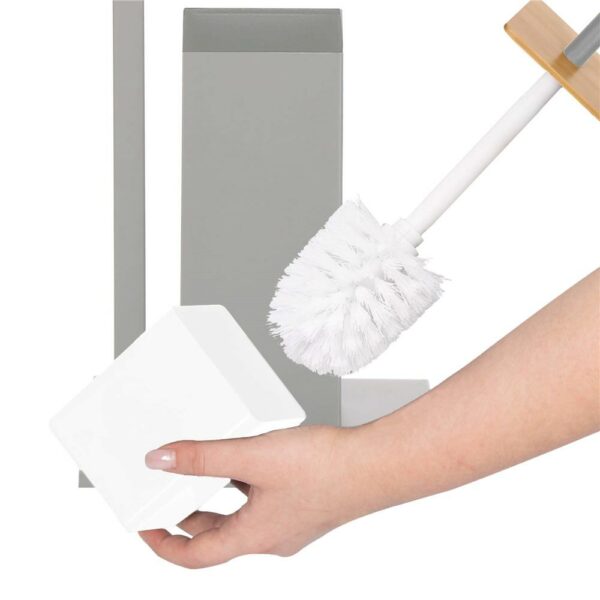 Stand cu perie WC si suport hartie igienica, metal, 79cm, gri - Image 7