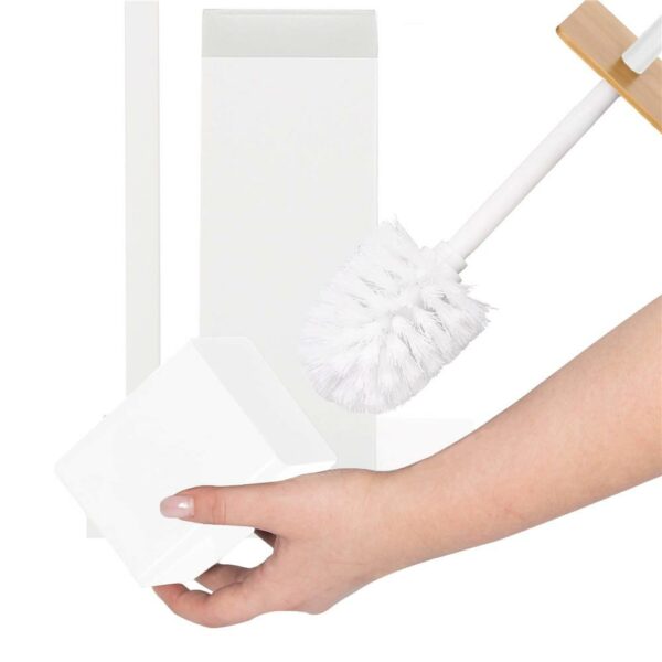 Stand cu perie WC si suport hartie igienica, metal si bambus, 79cm, gri deschis - Image 7