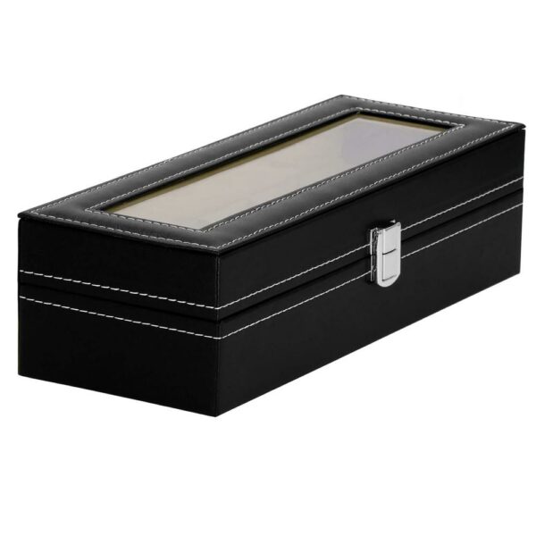 Óratároló és rendszerező doboz, MDF, ökobőr, 30x11x8cm, fekete - Image 7