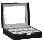 (DL) Óratároló és rendszerező doboz, MDF, ökobőr, 25x20x8cm, fekete belső szürke