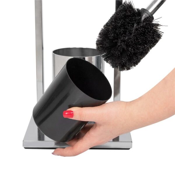 Stand cu perie WC si suport hartie igienica, inox si bambus, 75cm, argintiu - Image 7
