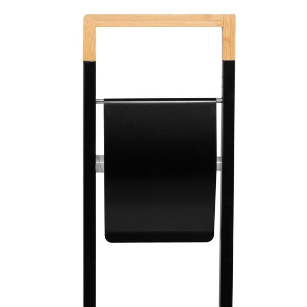 Stand cu perie WC si suport hartie igienica, metal si bambus, 74cm, negru - Image 8