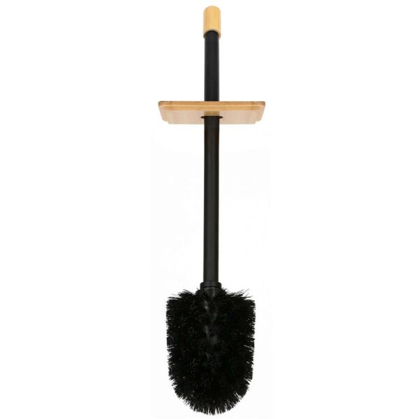 Stand cu perie WC si suport hartie igienica, metal si bambus, 80cm, negru - Image 9