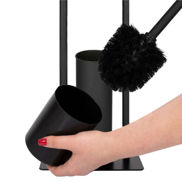 Stand cu perie WC si suport hartie igienica, metal, 80cm, negru mat - Image 8