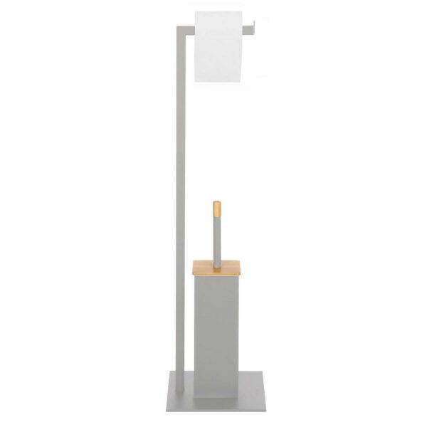 Stand cu perie WC si suport hartie igienica, metal, 79cm, gri - Image 8
