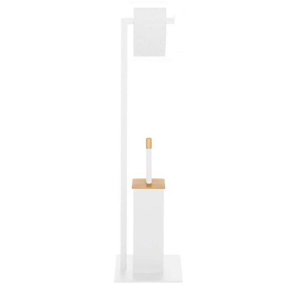 Stand cu perie WC si suport hartie igienica, metal si bambus, 79cm, gri deschis - Image 8