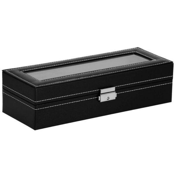 (DL) Cutie depozitare si organizare ceasuri, MDF, piele ecologica, 30x11x8cm, negru gri - Image 8