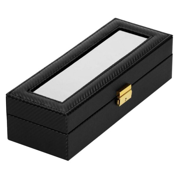 (DL) Cutie depozitare si organizare ceasuri, MDF, piele ecologica, 30x11x8cm, negru carbon - Image 7