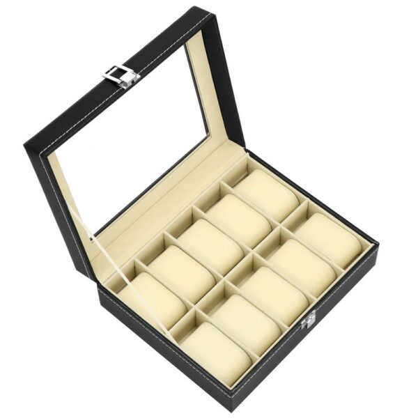 (DL) Cutie depozitare si organizare ceasuri, MDF, piele ecologica, 25x20x8cm, negru - Image 8