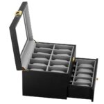 (DL) Óratároló és rendszerező doboz, MDF, ökobőr, 29x21,5x16,5 cm, matt fekete