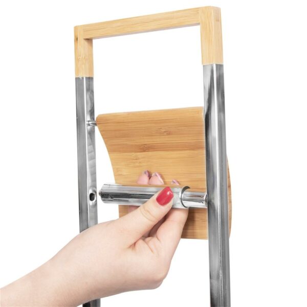 Stand cu perie WC si suport hartie igienica, inox si bambus, 75cm, argintiu - Image 8