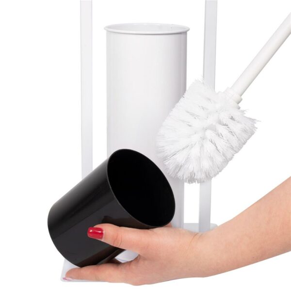 Stand cu perie WC si suport hartie igienica, metal si bambus, 74cm, alb - Image 8