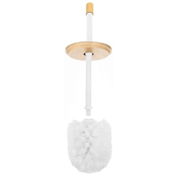 Stand cu perie WC si suport hartie igienica, metal si bambus, 76cm, alb perla - Image 8