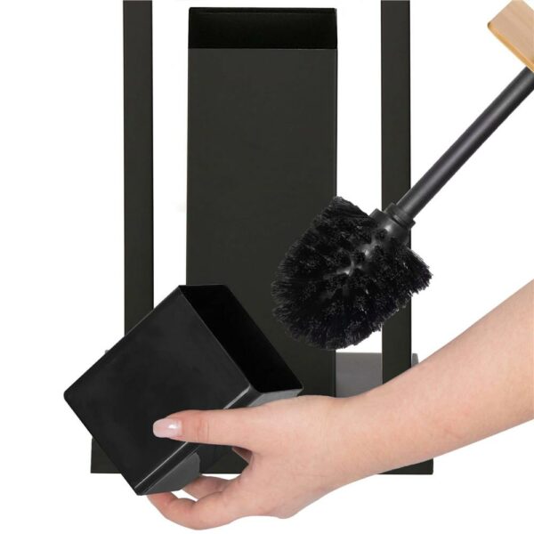 Stand cu perie WC si suport hartie igienica, metal si bambus, 80cm, negru - Image 10