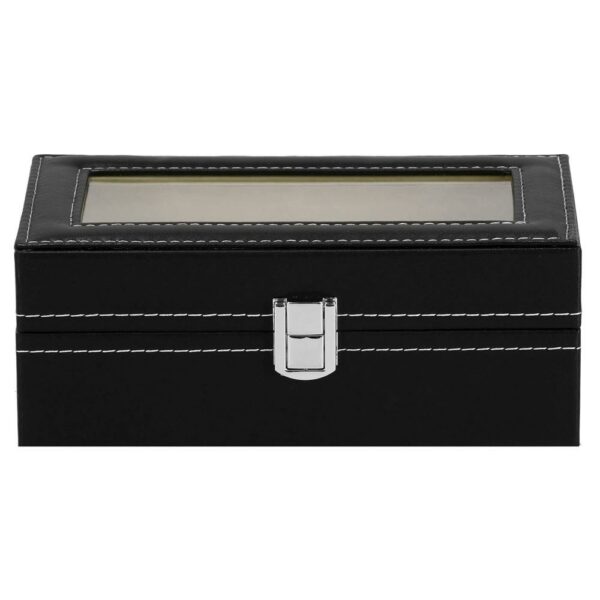 Cutie depozitare si organizare ceasuri, MDF, piele ecologica, 20,5x11x8cm, negru - Image 9