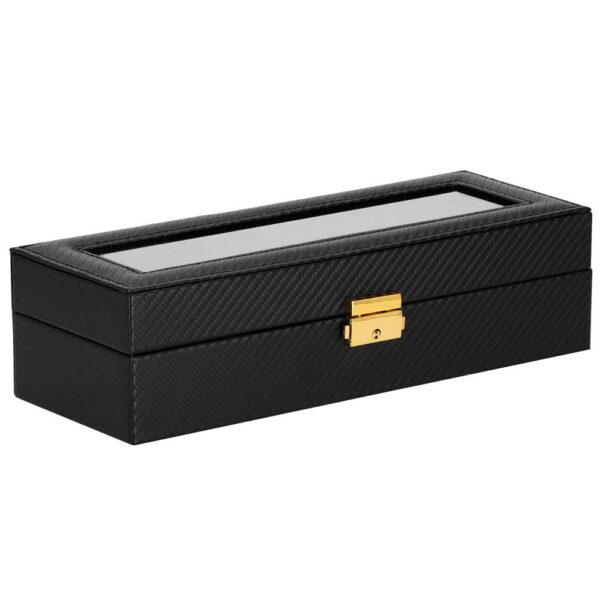 (DL) Cutie depozitare si organizare ceasuri, MDF, piele ecologica, 30x11x8cm, negru carbon - Image 8